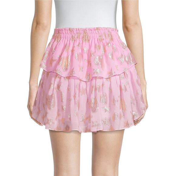 NWT LoveShackFancy Metallic Tiered Ruffled Mini Skirt Petite P - Picture 3 of 11